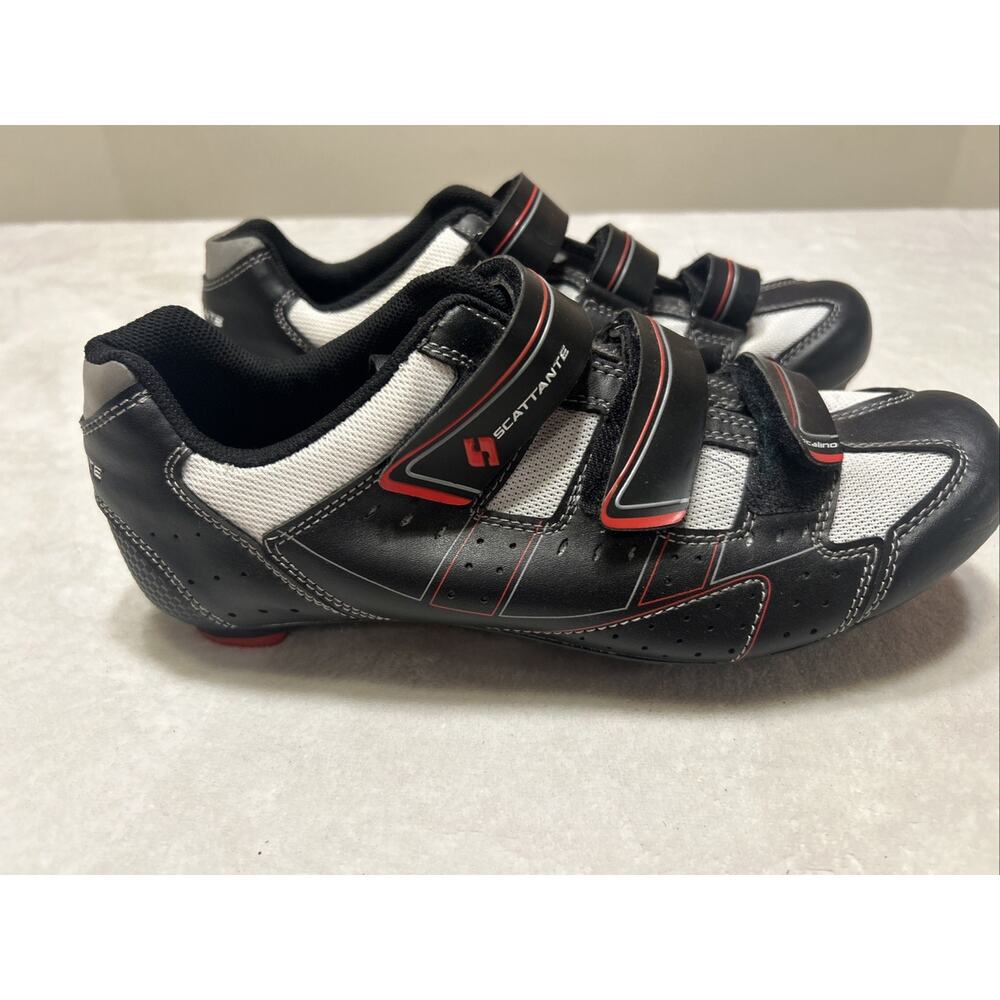 Scattante Scalino Cycling Shoes Size 42 Mens 8 Women’s 11 Black Red White Cleat